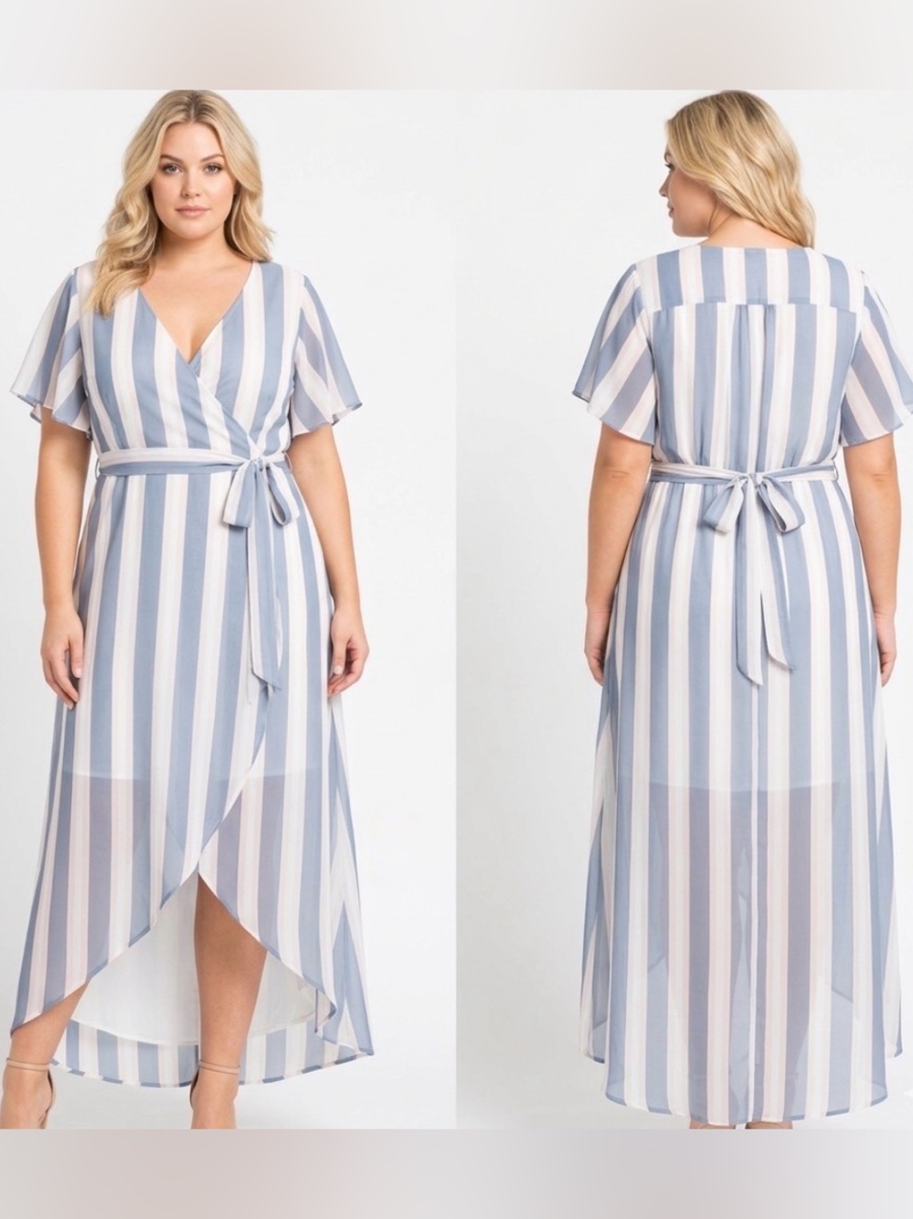 Leith hi low striped pink and blue wrap dress